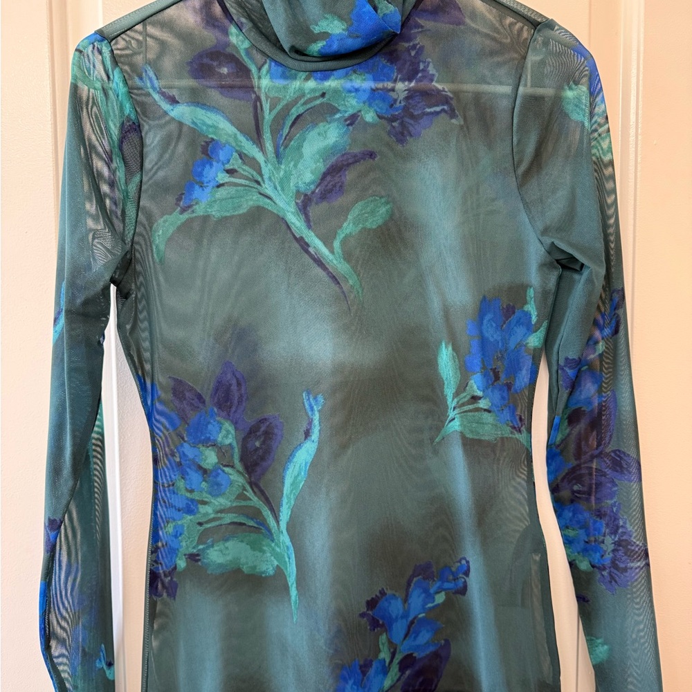 White House Black Market Blue Green Burnout / Mesh Top